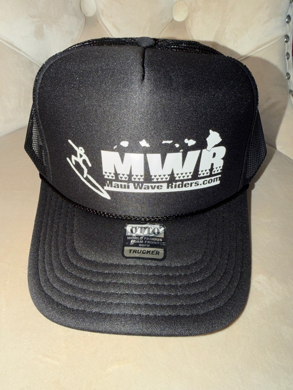 OTTO‎ Black Trucker Hat with White Maui Wave Riders Logo